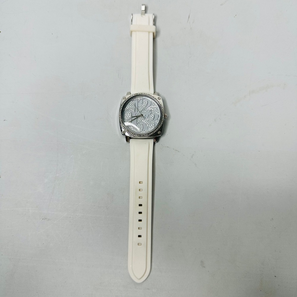 XOXO Womens White Silicone Strap Watch Silver Dial Crystal Accents XO5492